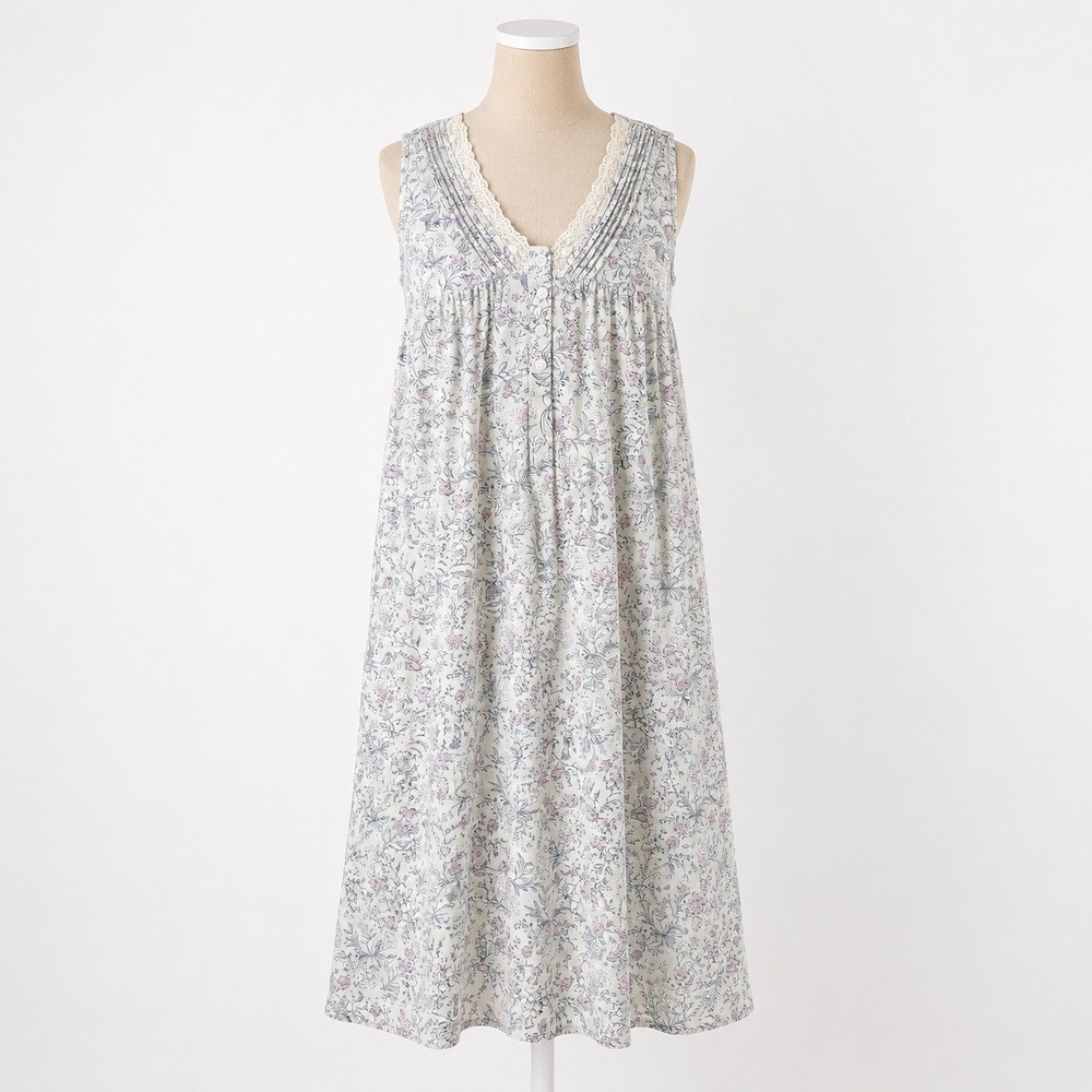 Vintage Floral Lace Sleeveless Babydoll Dress Size L Blue Cottagecore Prairie